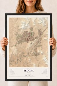Map of Sedona, Arizona, 18 x 24 inch print in a black wood frame