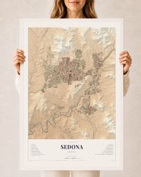 Map of Sedona, Arizona, 24 x 36 inch print in a white wood frame