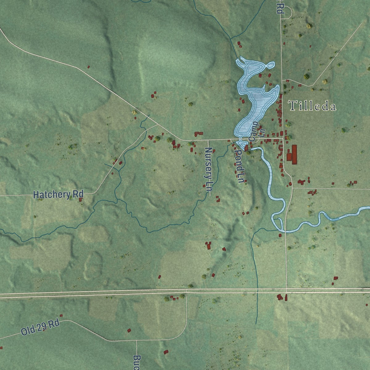Second close-up of the map of Seneca, Shawano County, Wisconsin print showing more streets and buildings