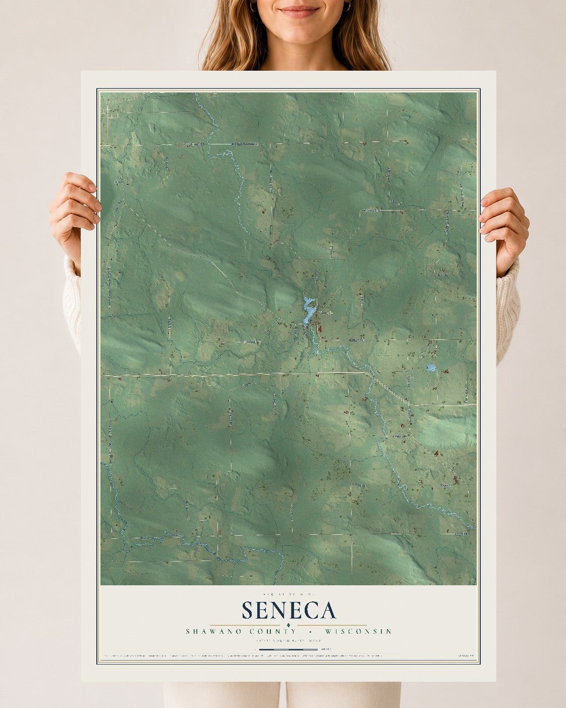 Map of Seneca, Shawano County, Wisconsin, 24 x 36 inch unframed archival matte print