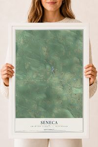 Map of Seneca, Shawano County, Wisconsin, 18 x 24 inch print in a white wood frame