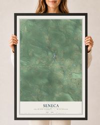 Map of Seneca, Shawano County, Wisconsin, 24 x 36 inch print in a black wood frame