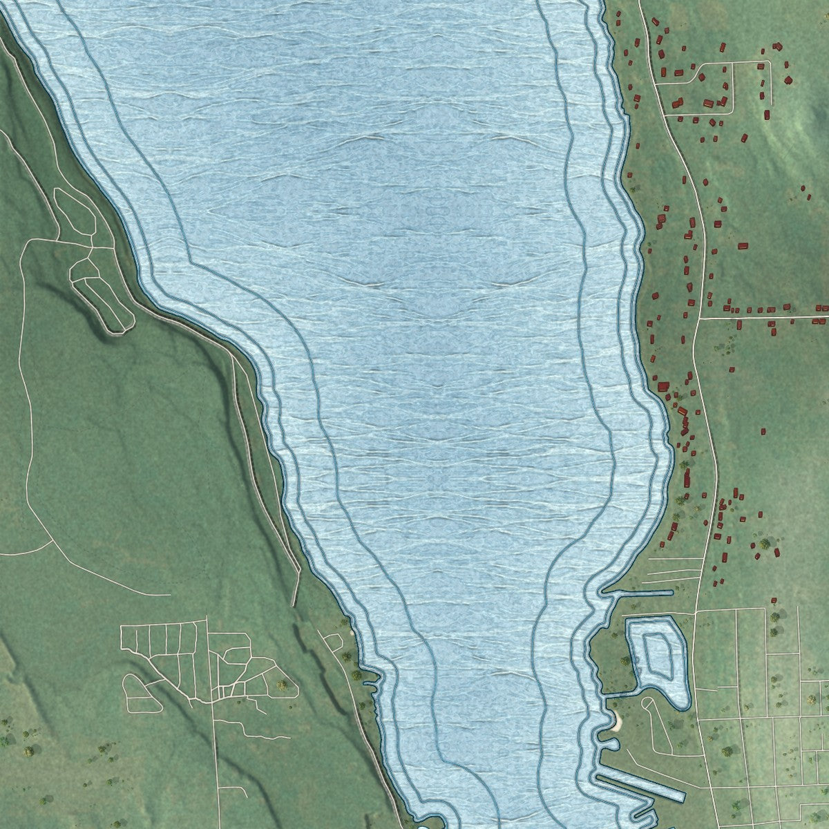 Second close-up of the map of Sevastopol, Wisconsin print showing more streets and buildings