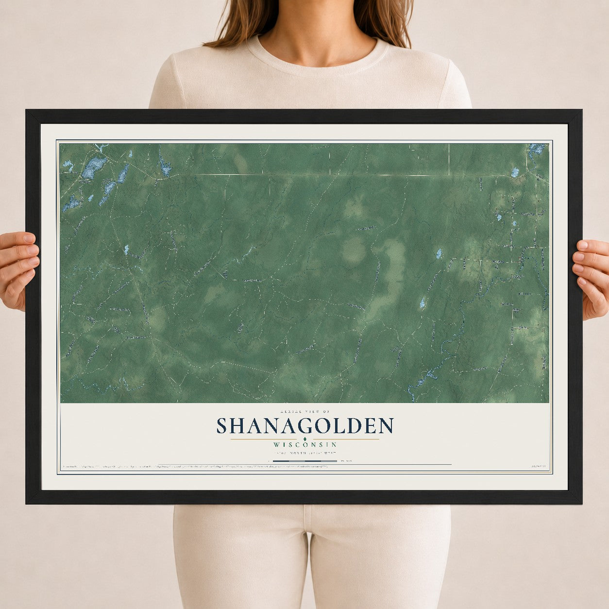 Map of Shanagolden, Wisconsin, 18 x 24 inch print in a black wood frame