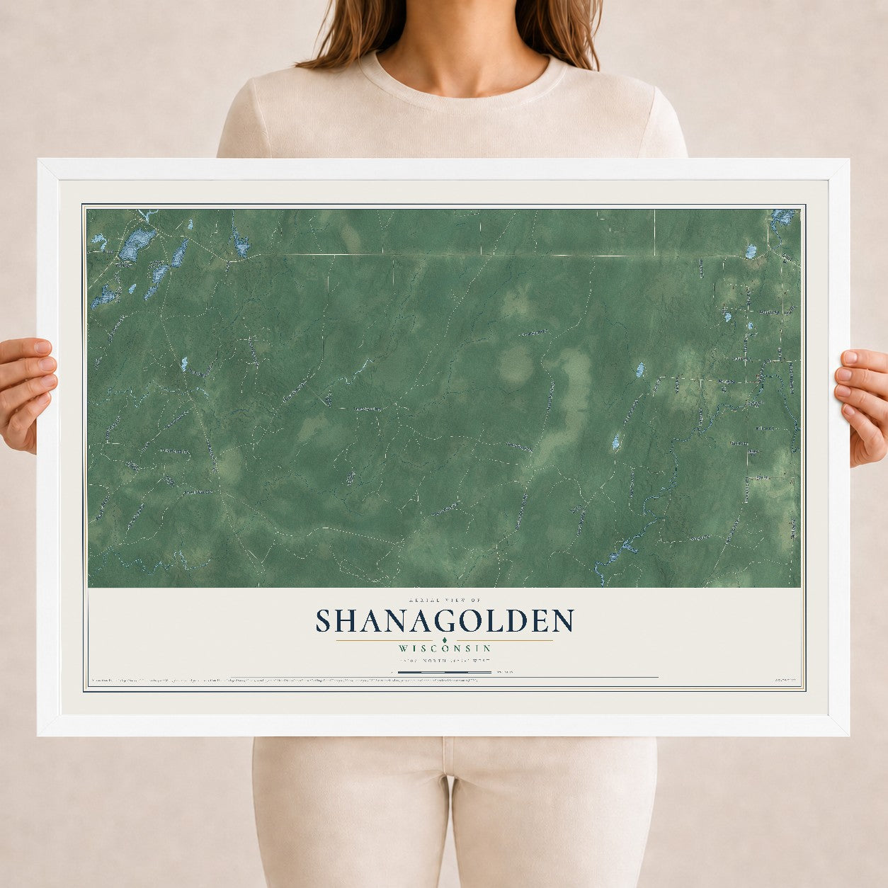 Map of Shanagolden, Wisconsin, 18 x 24 inch print in a white wood frame