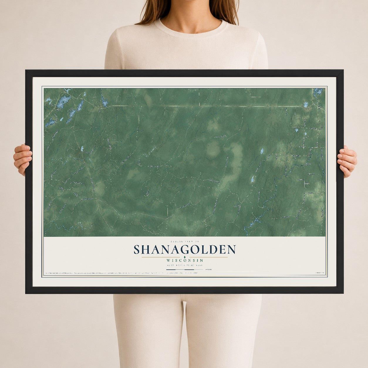 Map of Shanagolden, Wisconsin, 24 x 36 inch print in a black wood frame