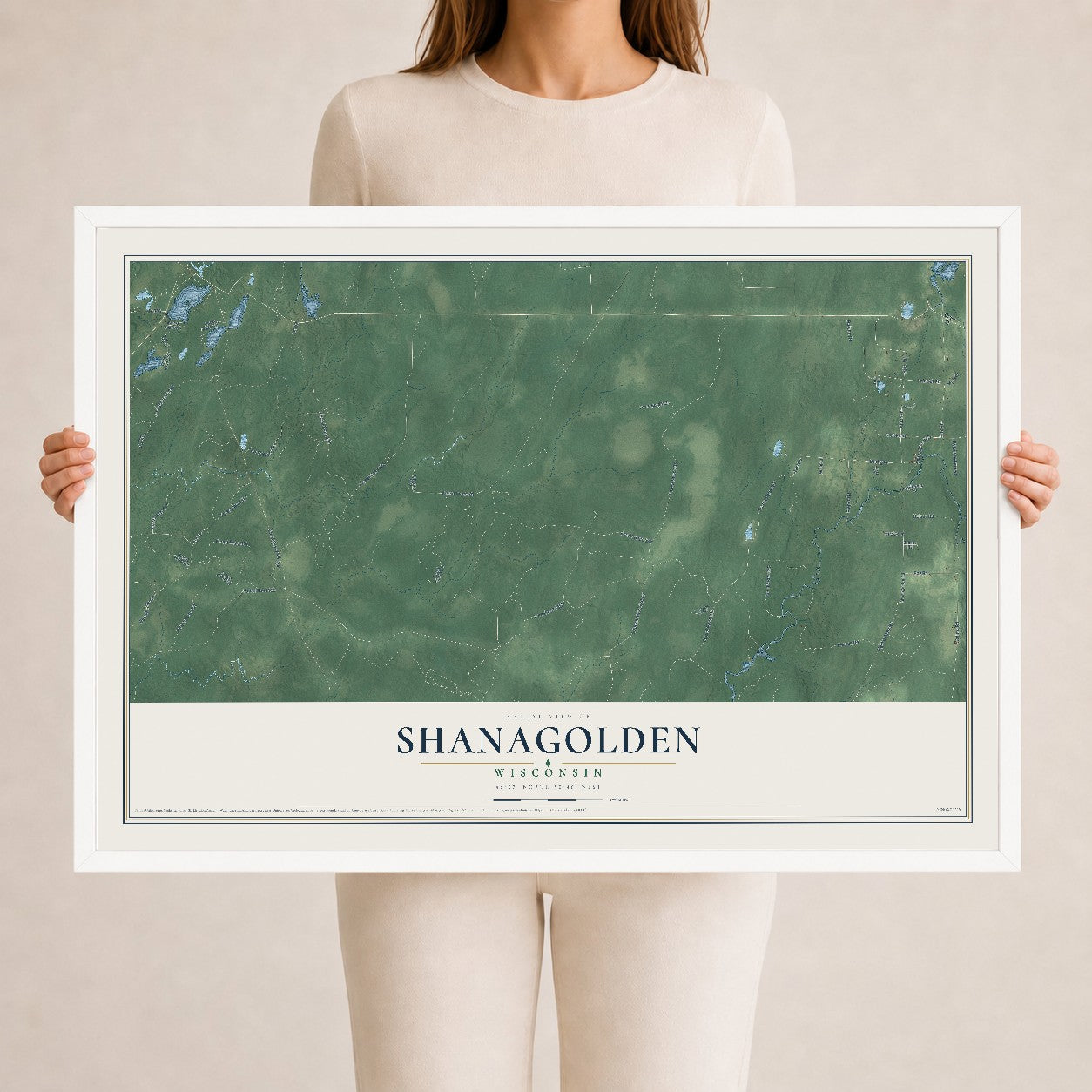 Map of Shanagolden, Wisconsin, 24 x 36 inch print in a white wood frame