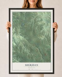 Map of Sheridan, Wisconsin, 24 x 36 inch print in a black wood frame