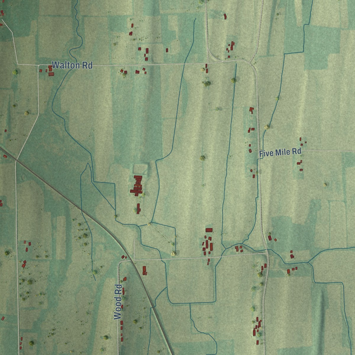 Second close-up of the map of Shields, Dodge County, Wisconsin print showing more streets and buildings