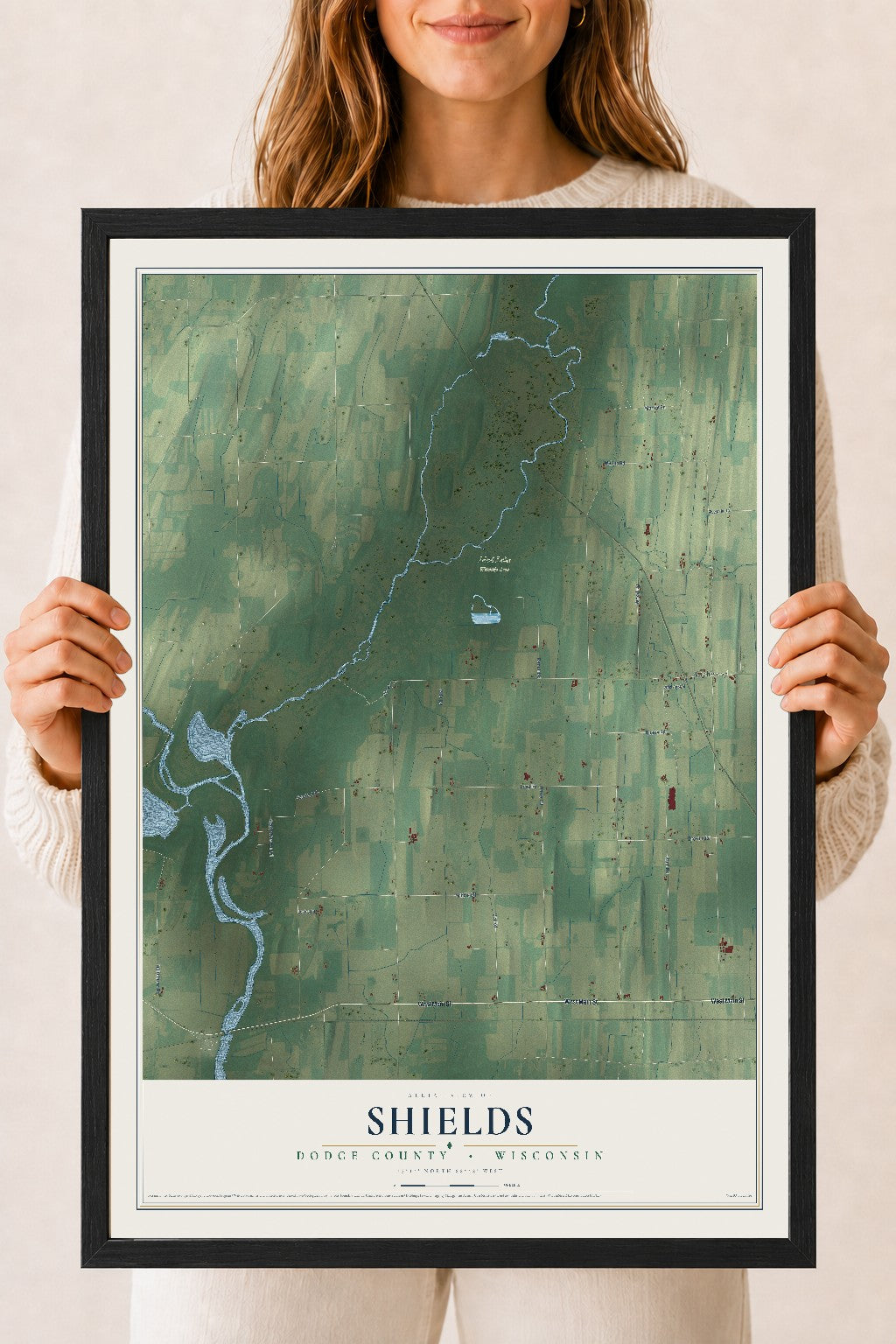 Map of Shields, Dodge County, Wisconsin, 18 x 24 inch print in a black wood frame
