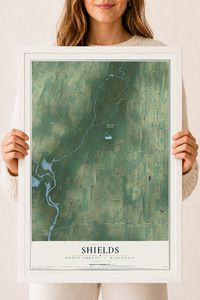Map of Shields, Dodge County, Wisconsin, 18 x 24 inch print in a white wood frame