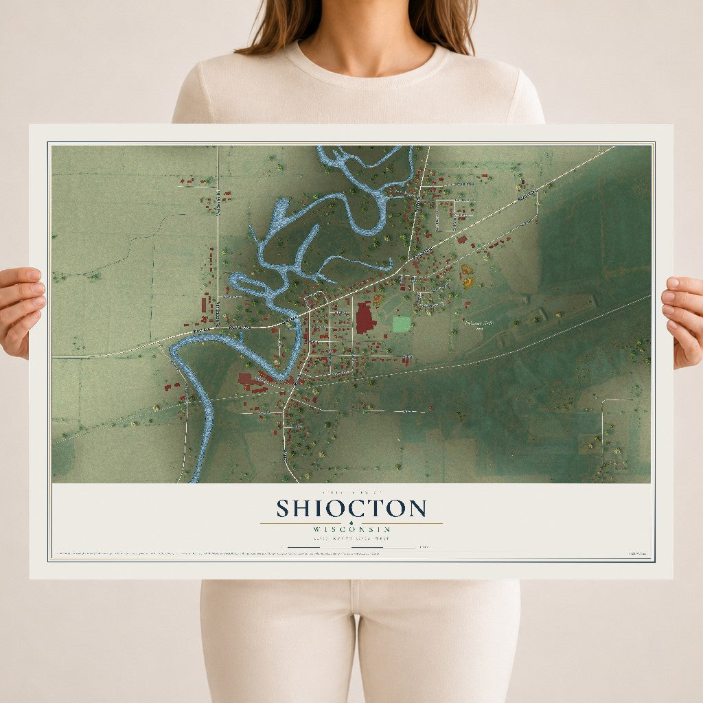 Map of Shiocton, Wisconsin, 18 x 24 inch unframed archival matte print
