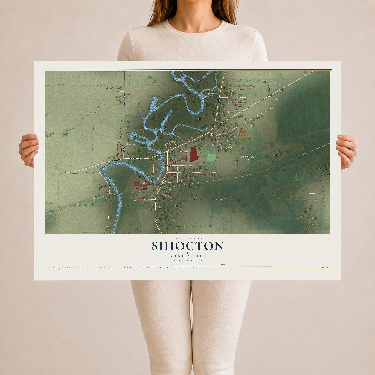 Map of Shiocton, Wisconsin, 24 x 36 inch unframed archival matte print