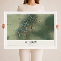 Map of Shiocton, Wisconsin, 24 x 36 inch print in a white wood frame