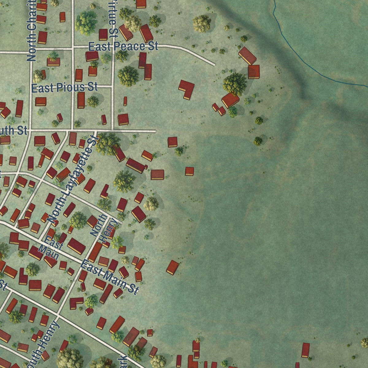 Second close-up of the map of Shullsburg, Wisconsin print showing more streets and buildings