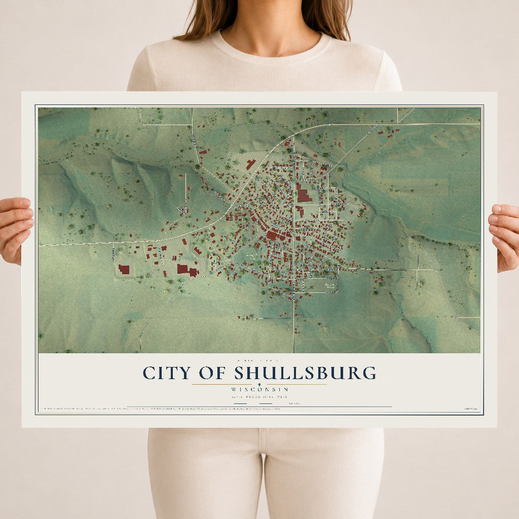 Map of Shullsburg, Wisconsin, 18 x 24 inch unframed archival matte print