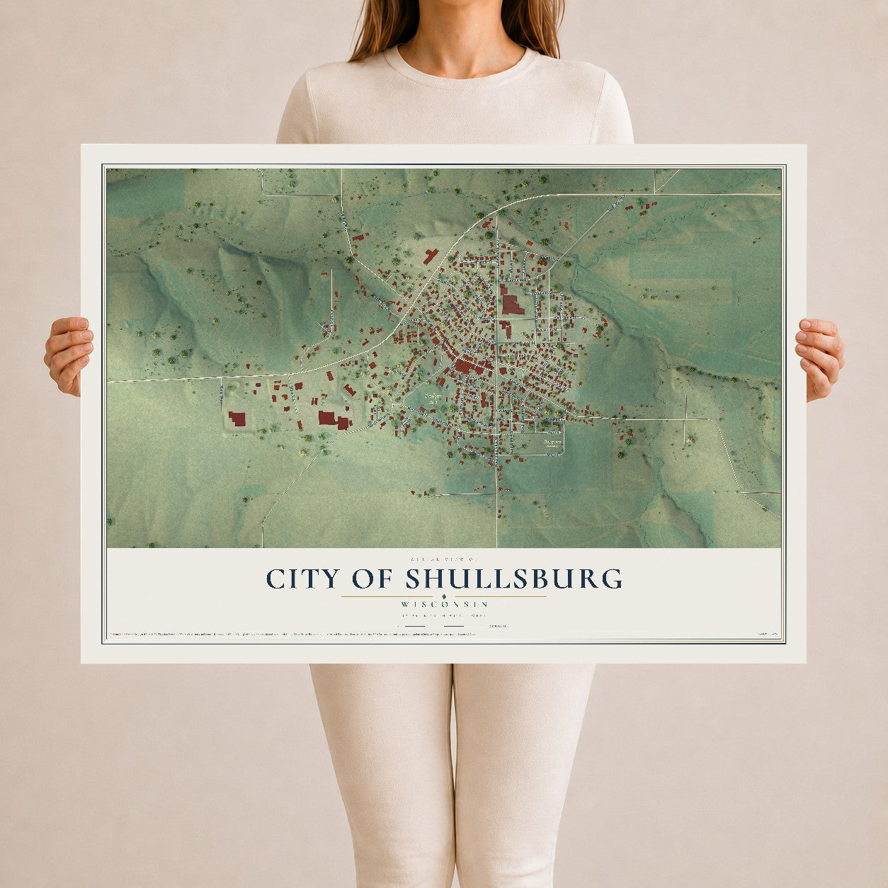 Map of Shullsburg, Wisconsin, 24 x 36 inch unframed archival matte print