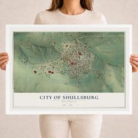 Map of Shullsburg, Wisconsin, 18 x 24 inch print in a white wood frame