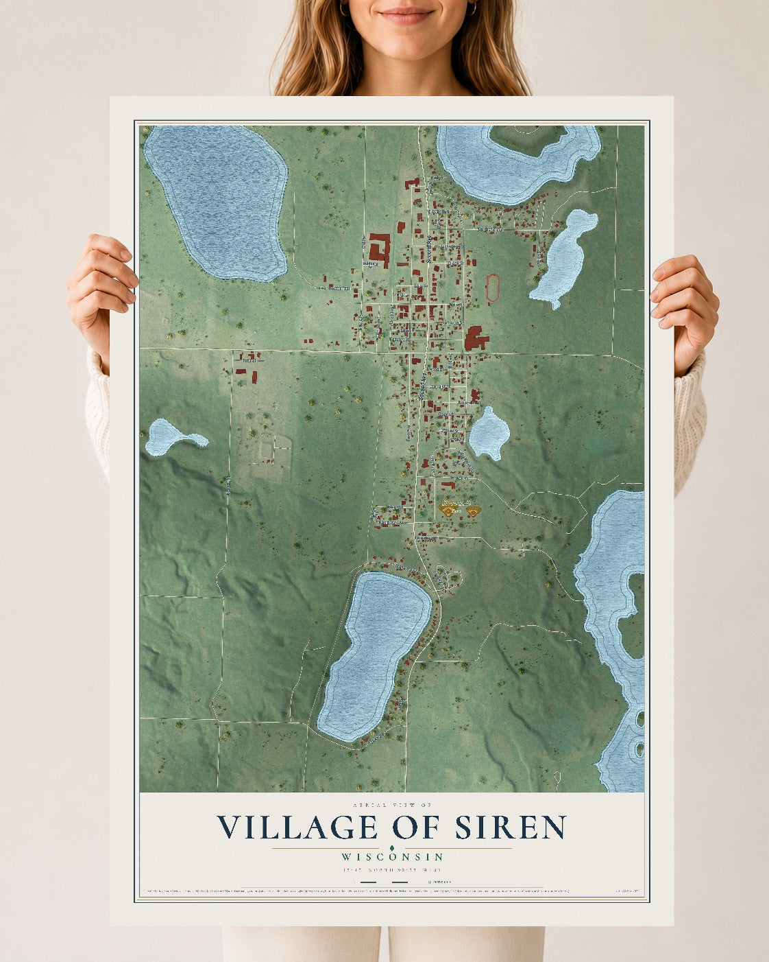 Map of Siren, Wisconsin, 24 x 36 inch unframed archival matte print