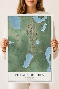 Map of Siren, Wisconsin, 18 x 24 inch unframed archival matte print