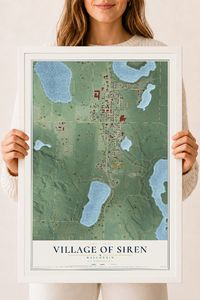 Map of Siren, Wisconsin, 18 x 24 inch print in a white wood frame