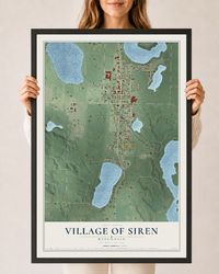 Map of Siren, Wisconsin, 24 x 36 inch print in a black wood frame