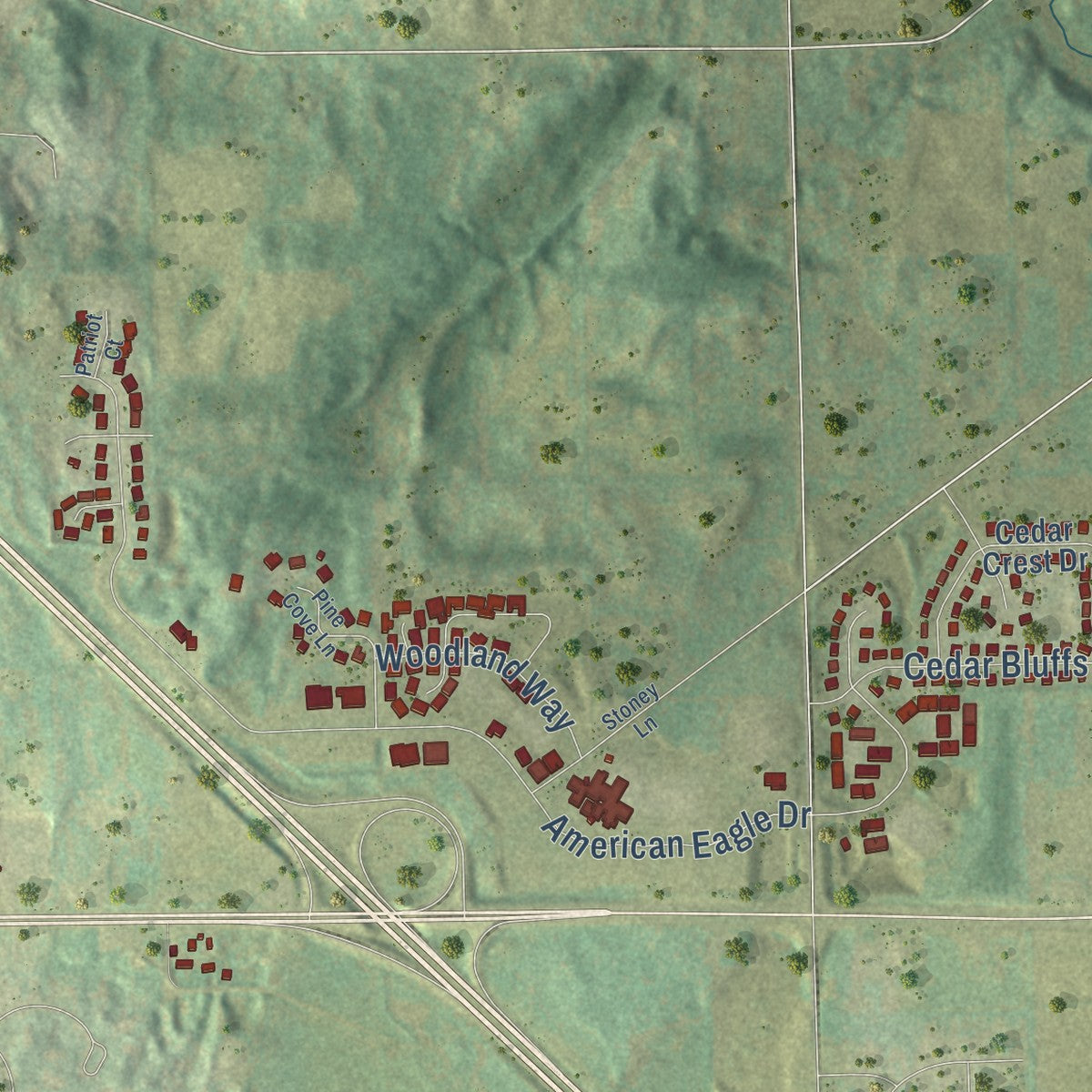 Second close-up of the map of Slinger, Wisconsin print showing more streets and buildings