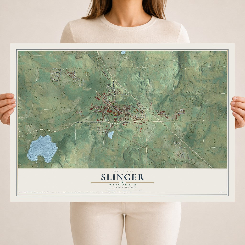 Map of Slinger, Wisconsin, 18 x 24 inch unframed archival matte print