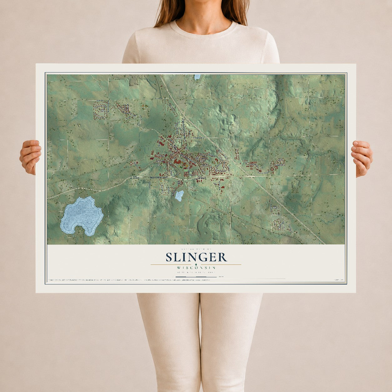 Map of Slinger, Wisconsin, 24 x 36 inch unframed archival matte print