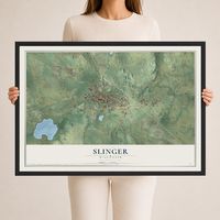 Map of Slinger, Wisconsin, 24 x 36 inch print in a black wood frame
