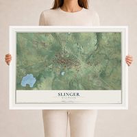 Map of Slinger, Wisconsin, 24 x 36 inch print in a white wood frame
