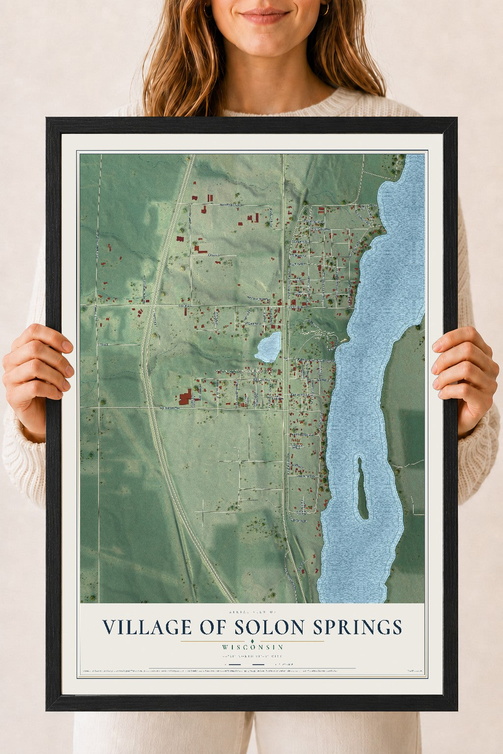Map of Solon Springs, Wisconsin, 18 x 24 inch print in a black wood frame