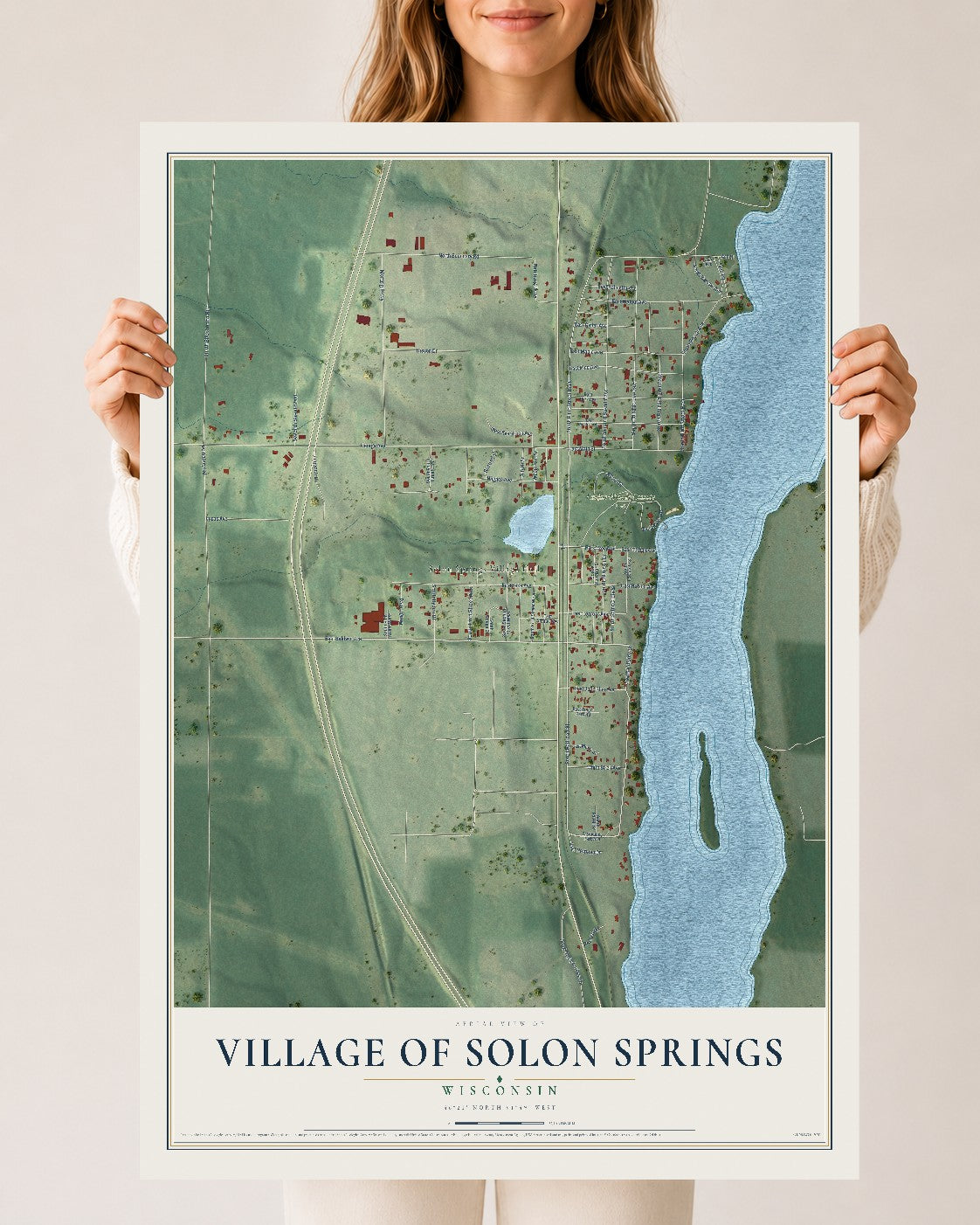 Map of Solon Springs, Wisconsin, 24 x 36 inch unframed archival matte print