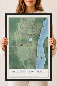 Map of Solon Springs, Wisconsin, 18 x 24 inch print in a black wood frame