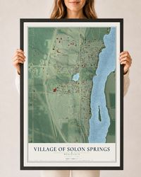 Map of Solon Springs, Wisconsin, 24 x 36 inch print in a black wood frame