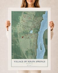 Map of Solon Springs, Wisconsin, 24 x 36 inch print in a white wood frame