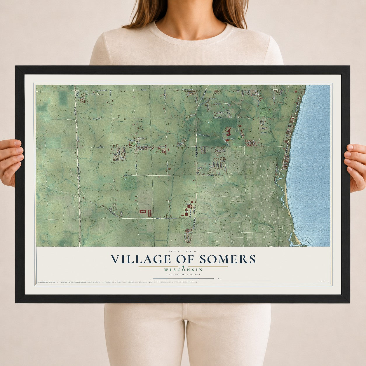 Map of Somers, Wisconsin, 18 x 24 inch print in a black wood frame