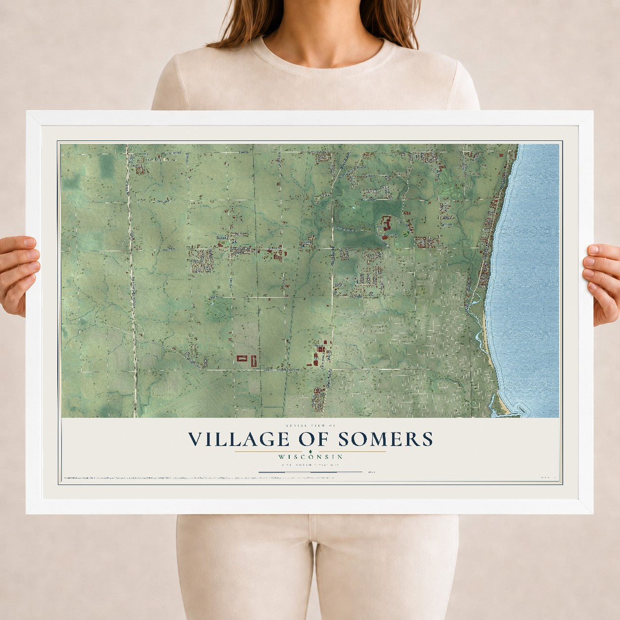 Map of Somers, Wisconsin, 18 x 24 inch print in a white wood frame
