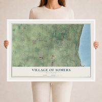 Map of Somers, Wisconsin, 24 x 36 inch print in a white wood frame