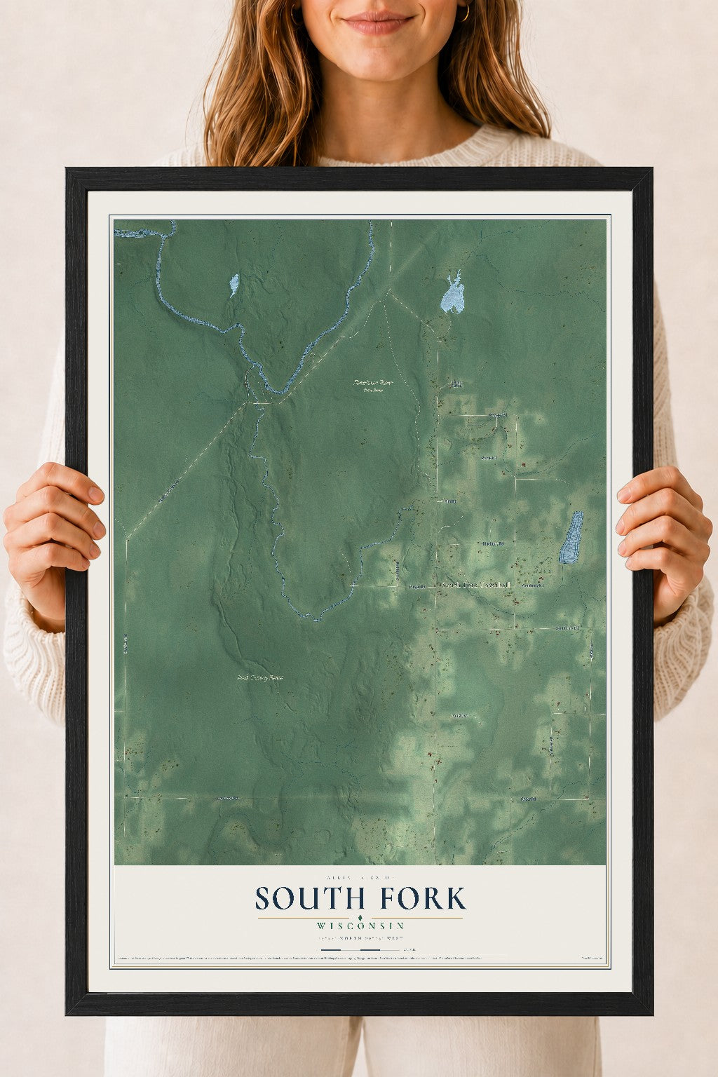 Map of South Fork, Wisconsin, 18 x 24 inch print in a black wood frame