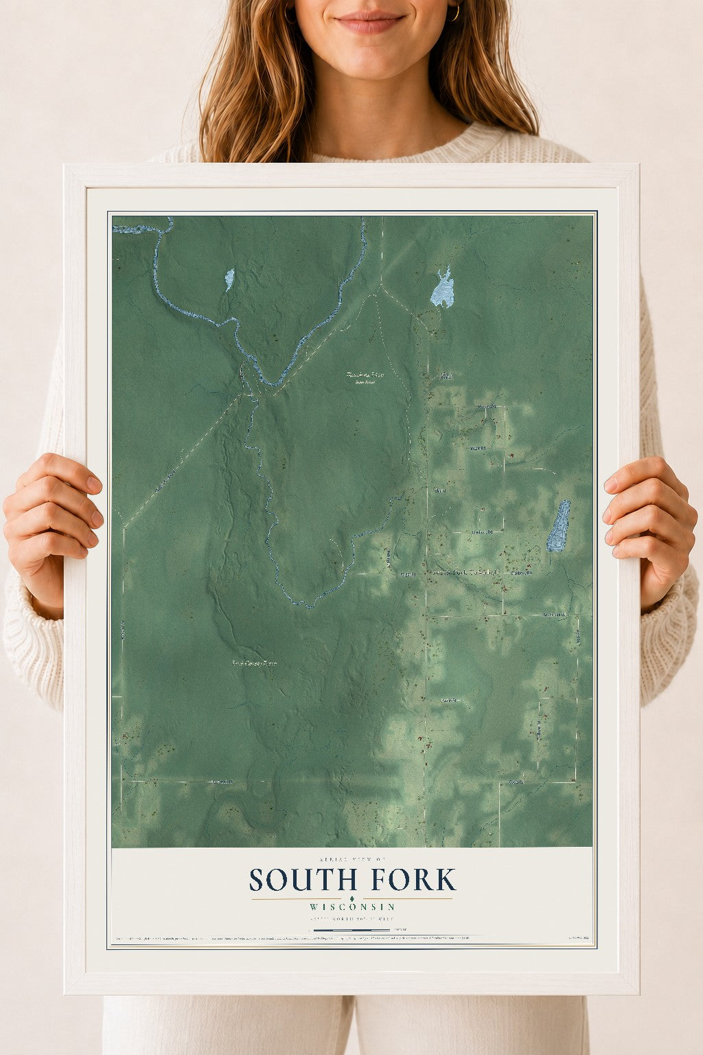 Map of South Fork, Wisconsin, 18 x 24 inch print in a white wood frame