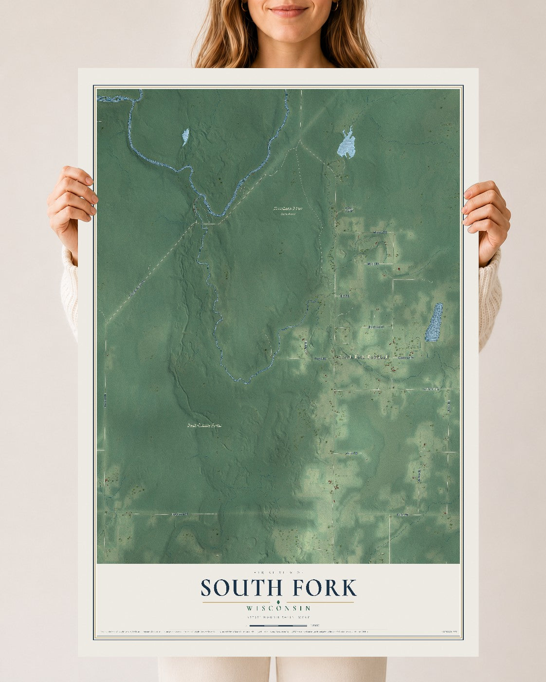 Map of South Fork, Wisconsin, 24 x 36 inch unframed archival matte print