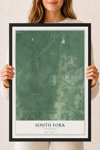Map of South Fork, Wisconsin, 18 x 24 inch print in a black wood frame