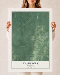 Map of South Fork, Wisconsin, 24 x 36 inch print in a white wood frame