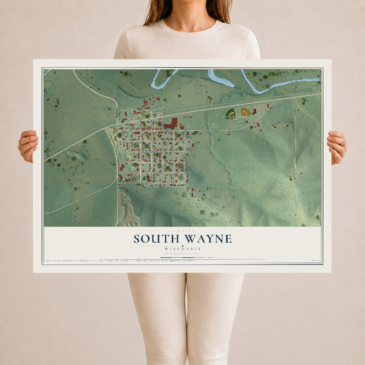 Map of South Wayne, Wisconsin, 24 x 36 inch unframed archival matte print