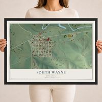 Map of South Wayne, Wisconsin, 18 x 24 inch print in a black wood frame