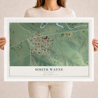 Map of South Wayne, Wisconsin, 18 x 24 inch print in a white wood frame
