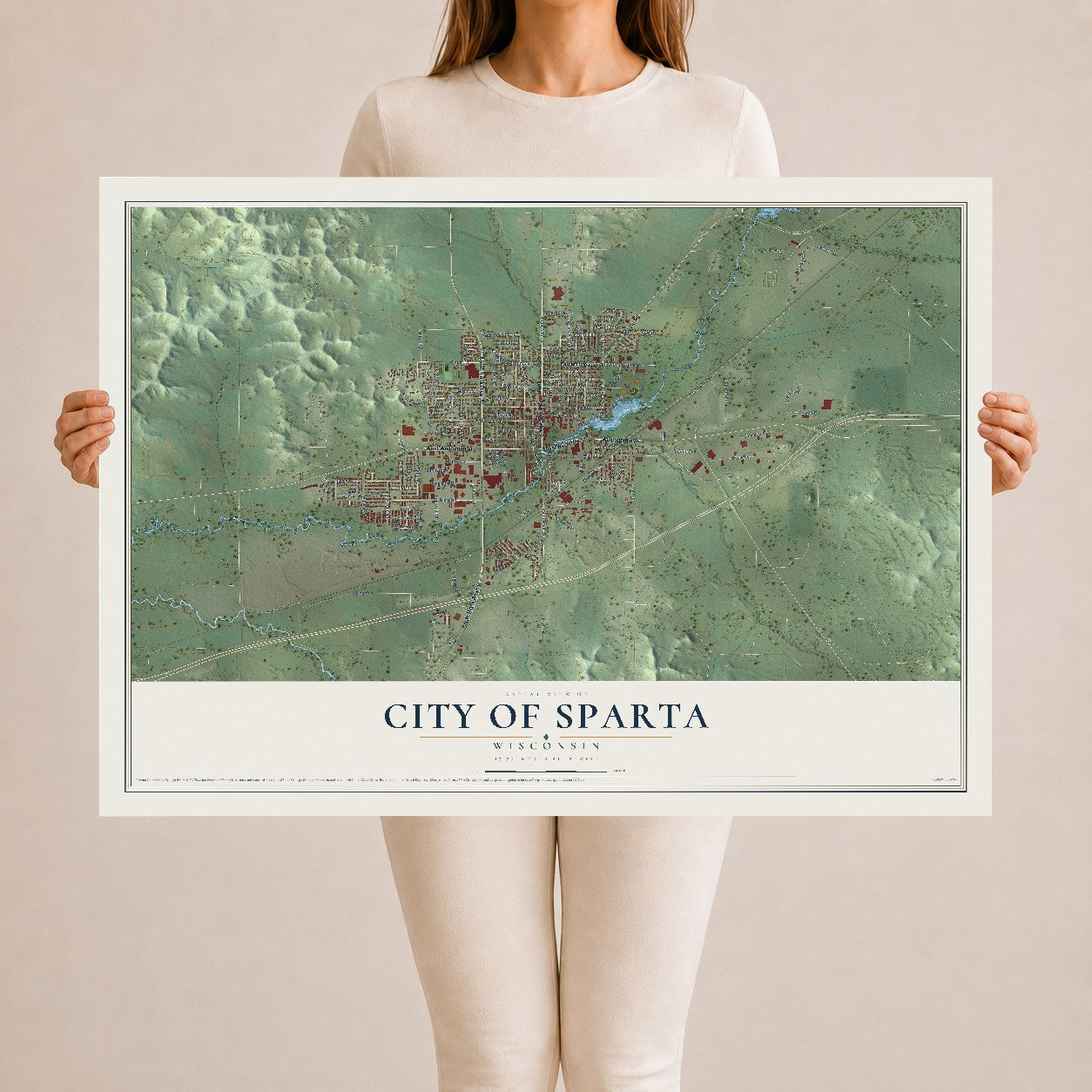 Map of Sparta, Wisconsin, 24 x 36 inch unframed archival matte print