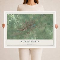 Map of Sparta, Wisconsin, 24 x 36 inch print in a white wood frame