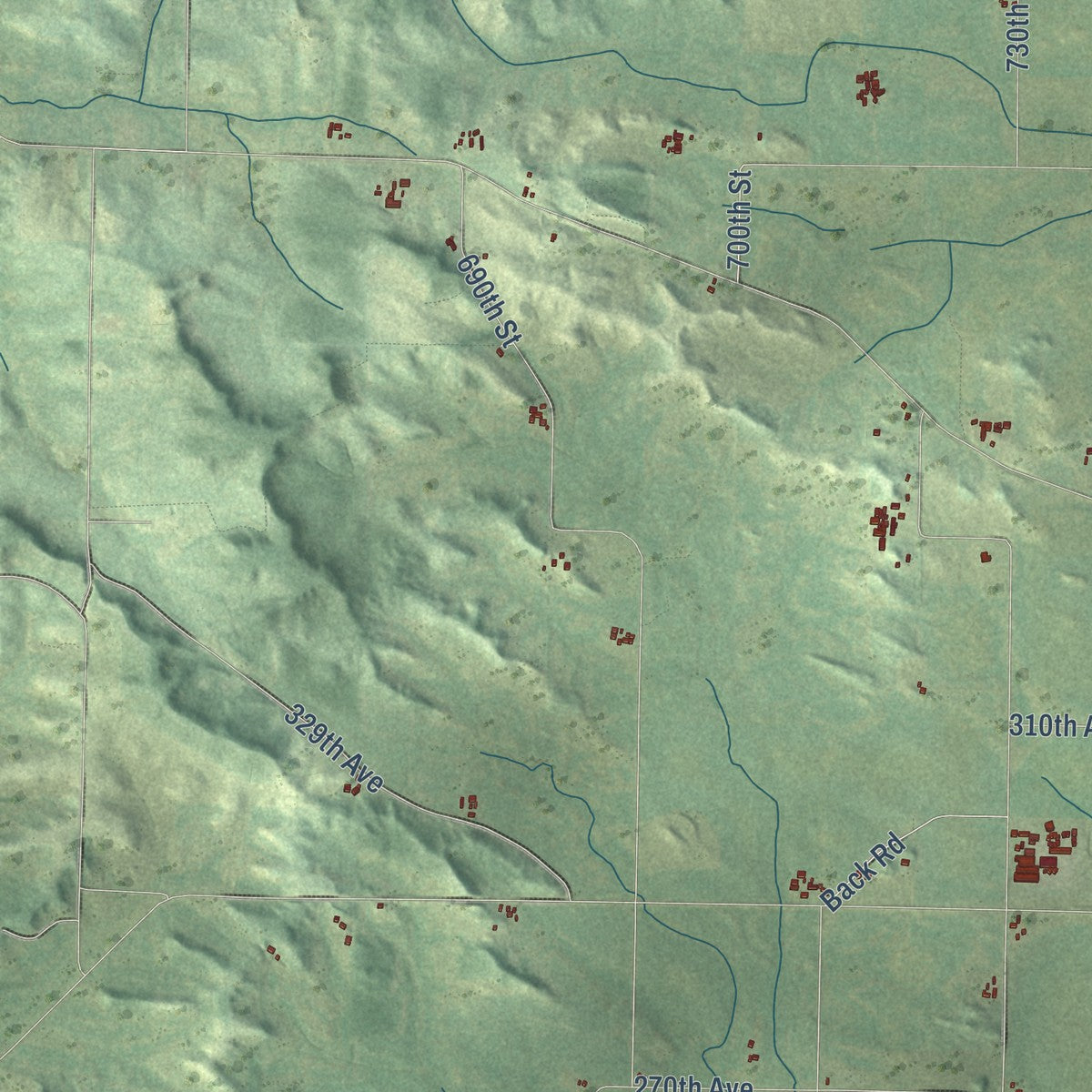 Second close-up of the map of Spring Brook, Wisconsin print showing more streets and buildings